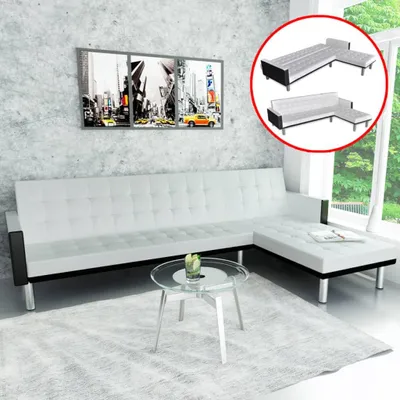 Obrázek produktu pro vidaXL Rozkládací pohovka ve tvaru L Imitace kůže bílá