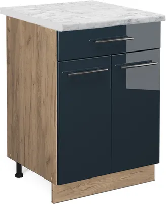 Zdjęcie produktu dla Szafka dolna do kuchni Vicco Fame-Line Ciemnoniebieski wysoki połysk 60 cm z szufladą, BP Marmur, Model 48855