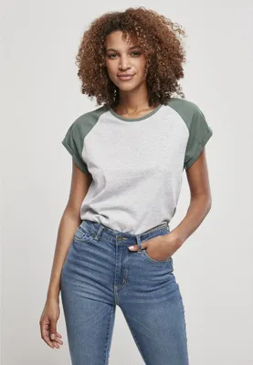 Imagen del producto de Camiseta de manga raglán contrastada para mujer, Urban Classics, color gris claro/verde pálido, talla M