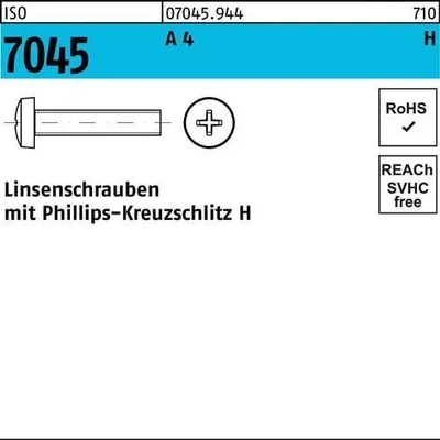 Produktbild von Reyher  Flachkopfschrauben ISO 7045 A 4 M 2,5 x 5 -H A 2 (1000 Stück)