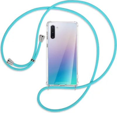 Produktbild von Handykette Backcover-Schutzhülle mit Band (Metall silberfarben) für Samsung Galaxy Note 10 (N970) - türkis