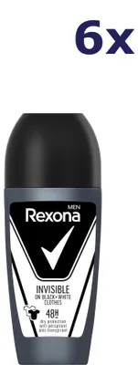 Produktbild von 6x Rexona Deo Roll-on Men - Invisible Black & White 50ml