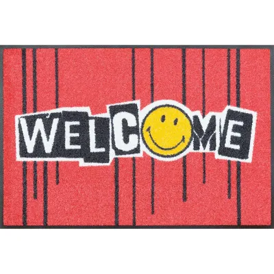 Produktbild von Waschbare Fußmatte Smiley - Welcome Stripes red - ca 50 x 75 cm Wash+Dry