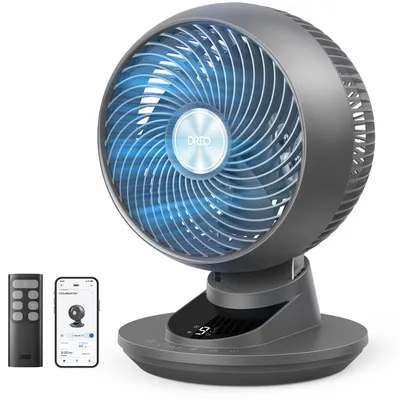 Produktbild von DREO Intelligenter 3D-Tischventilator für Schlafzimmer – 8,8 m/s starke Luftleistung, extrem leise 22 dB, 90° Oszillation, App- & Sprachsteuerung, 9 Stufen, 8/12h Timer für Zuhause & Büro