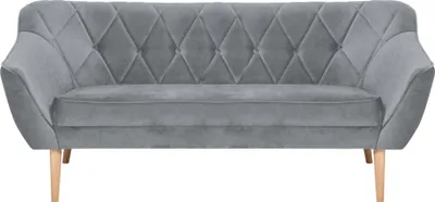 Image de QLA Möbel Canapé 3 places en tissu Skand en gris : canapé scandinave avec pieds hauts en bois, assise et dossier rembourrés