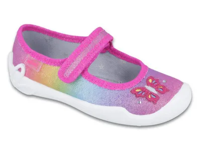 Produktbild von Mädchen Ballerinas Hausschuhe Befado Schmetterling Regenbogen Rosa 26
