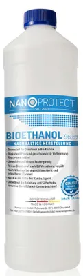 Produktbild von Nanoprotect Bioethanol 96,6% | 1 Liter | Flüssiger Ethanol Brennstoff für Indoor Kamin und Tischfeuer | Reiner Ethylalkohol als Lösungsmittel | e …