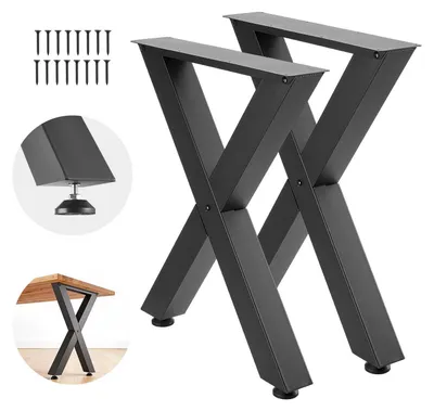 Zdjęcie produktu dla SucceBuy Zestaw 2 podpór stołowych 600 x 750 mm, podstawa stołu w kształcie litery X 1000 kg, nogi stołu ze stali węglowej, nóżki meblowe, podstawa stołu, nóżki stołu do biurek, stolików kawowych, stołów jadalnych, czarne