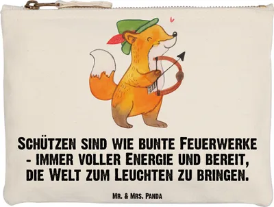 Produktbild von Mr. & Mrs. Panda Pouch Schütze Astrologie Grösse XL Große - Weiß - Geschenk, Kosmetikbeutel, Geburtstagsgeschenk, Sternzeichen, Schminktasche, Geschenkidee, Stoffbeutel