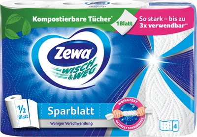 Produktbild von Zewa Wisch & Weg Küchenrolle Sparblatt Nassfest 4 x 74 Tücher  12er pack