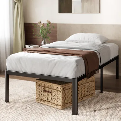 Metallbett 90x190 cm, 41 cm hoch, mit Stauraum, schwarz