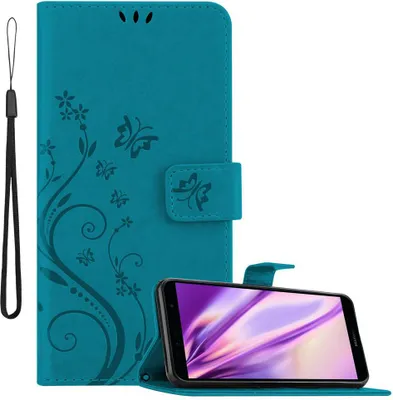 Immagine prodotto di Cadorabo cover per Honor 7A / Huawei Y6 PRIME 2018 cover protettiva in blu cover protettiva cover per cellulare custodia fiori fiore