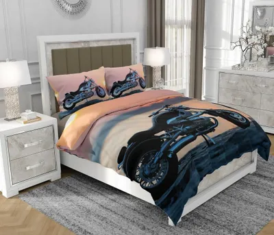 Obrázok produktu pre Obliečky 140x200 cm + 2x70x80 cm, 3-dielna súprava, 100% bavlna (bavlnený satén), zips, Motorka, viacfarebná - SOVIO | So.0116