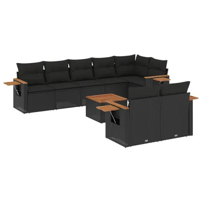 Produktbild von 9-tlg. Garten-Sofagarnitur mit Kissen Schwarz Poly Rattan