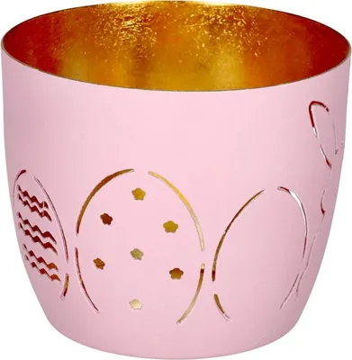 Produktbild von Gift Company Madras Windlicht M Hase mit Ostereier rosa/gold 8,5cm