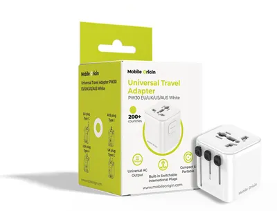 Immagine prodotto di Adattatore da viaggio universale Mobile Origin Pw30 UE/Regno Unito/Stati Uniti/Australia - Bianco