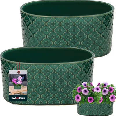 Productafbeelding van KOTARBAU® Bloempot langwerpig binnen geglazuurd keramiek cr?me ovale kruidenpotten vensterbank bloembak, turquoise, 13 x 25 x 12 cm