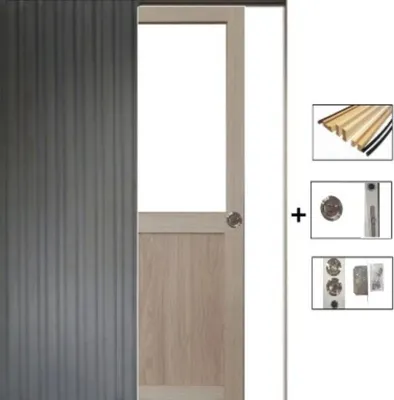 Image de Porte Coulissante Atelier placage chene Vitree H204 x L83 + Système a Galandage et kit finition inclus (serrure)
