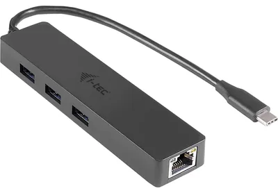 Produktbild von i-tec Advance USB-C Slim Passive HUB 3 Port + Gigabit Ethernet Adapter, Schwarz, LAN, ASIX AS88179, 125 mm, 29 mm, 15 mm