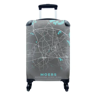Produktbild von MuchoWow® Koffer Handgepäck Trolley Rollkoffer Kleine Reisekoffer mit 4 Rollen - Karte - Moers - Blau - Stadtplan - Deutschland - Cabin Size < 55x40x23 cm & 55x40x20 cm - Fotokoffer - Kabinenkoffer - Boardgepäck - Reise-Box - Reisekoffer - Reisegepäck - Koffer mit Bild - Trolley für Kinder