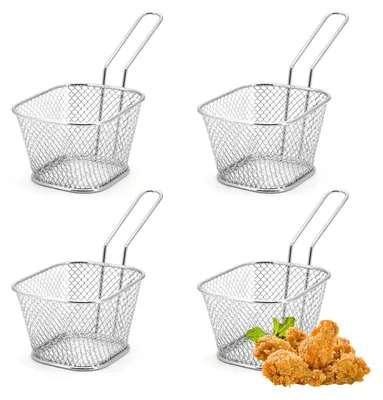 Frittierkorb aus Edelstahl, 4 Stück, quadratisch, 10,3 x 8,3 x 6,5 cm