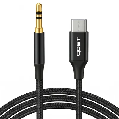 Produktbild von Qost – USB-C auf Aux Kabel – Schwarz – 1 Meter – 3,5-mm-Klinke auf USB-C – Male to Male
