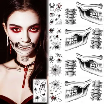 Obrázek produktu pro Halloweenská sada tetování na obličej – 9 kusů dočasných tetovacích nálepek