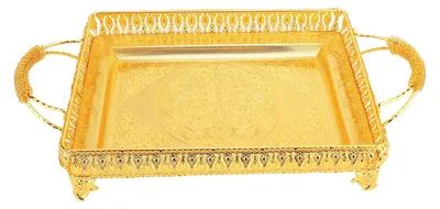 Image de Plateau en métal rectangulaire avec poignées - 51 x 28 x 9,5 cm
