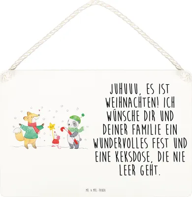 Produktbild von Mr. & Mrs. Panda Schild Winter Weihnachtsfreude DIN A6 - Weiß - Geschenk, Weihnachten, Holzschild, Weihnachtsbaum, Wandbild Holz, sprüche, Tannenbaum, Fuchs, Heiligabend