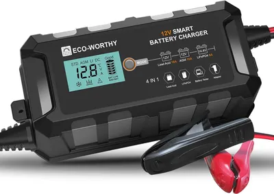 Produktbild von ECO-WORTHY 10A Autobatterie Ladegerät 12V Batterie Ladegerät Erhaltungsladegerät mit Aktivierung der Lithium-Batterie für Auto, LKW, Motorrad, Rasenmäher, Boot und Marine Batterien