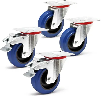 Immagine prodotto di Set di ruote da trasporto Wiltec 100 mm 2x ruote girevoli con freno e 2x ruote girevoli senza freno, 150 kg per ruota
