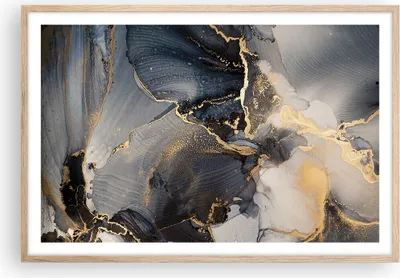 Produktbild von Gerahmtes Poster - Rahmen in heller Eiche - Dunkel Abstraktion Gold - 91,5x61 cm - Wand Bild - Wanddeko - Wandbilder - Kunstposter - Wandposter - Bilderrahmen - Bilder - Kunstdruck - P2NAA91x61-4824