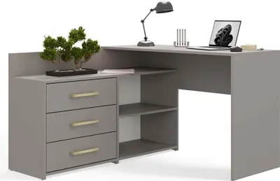 Immagine prodotto di BDW Scrivania ad angolo, 3 cassetti 2 ripiani, grigio, 120x7x50 cm