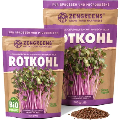 Produktbild von ZenGreens® Bio Rotkohl Keimsaat 200 g – Sprossensamen für Sprossen & Microgreens