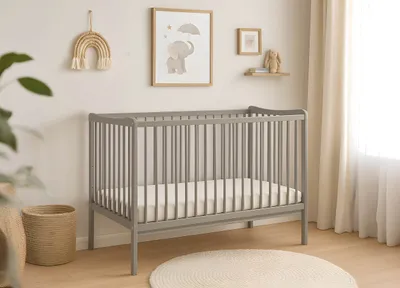 Produktbild von Babybett 120x60 cm aus Holz (Buche) – 3-fach höhenverstellbar, herausnehmbare Sprossen, Taupe