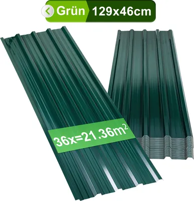 Produktbild von TolleTour 12/24/36 Stück Trapezblech Metallblech Dachblech 129x46cm Profilblech Grün für Gerätehaus Carport - 36er Set (21m²)