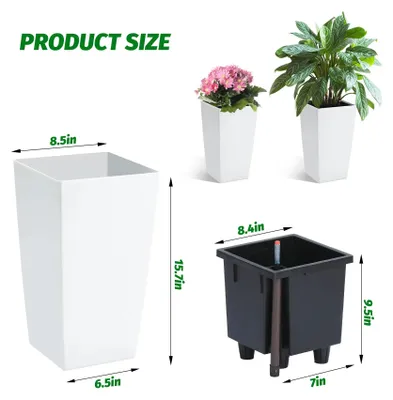 Produktbild von Selbstbewässernde Pflanzkübel - 2er-Set - 39,9 cm - Weiß - Kunststoff - Wasserstandsanzeige - Abflusslöcher