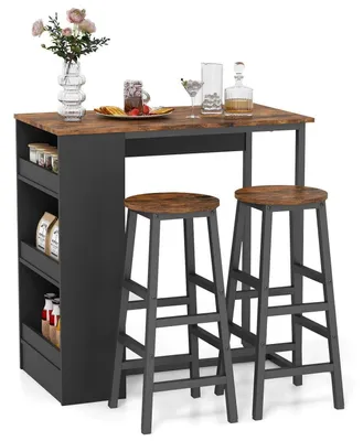 Produktbild von Bartisch-Set mit 2 Barhockern und 3 Ablagen Holz Metall