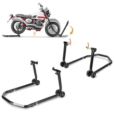 Immagine prodotto di Yakimz cavalletto per moto fino a 300 kg regolabile cavalletto per moto basculante per ruota anteriore e posteriore nero