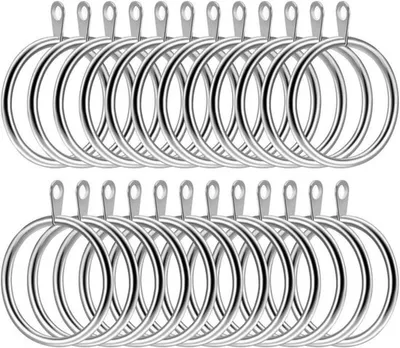Productafbeelding van 20 metalen gordijnringen, geschikt voor een gordijnstang met een binnendiameter van 45 mm.