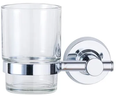 Produktbild von AXENTIA Badserie Riviera Becherhalter mit Glasbecher, Wandhalterung Kunststoff verchromt Glasbecher und verchromte Wandhalterung (Kunststoff)