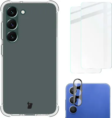 Produktbild von Bizon Case Clear Pack Hülle + 2x Bildschirmglas + Linsenglas Samsung Galaxy S23 Plus klar