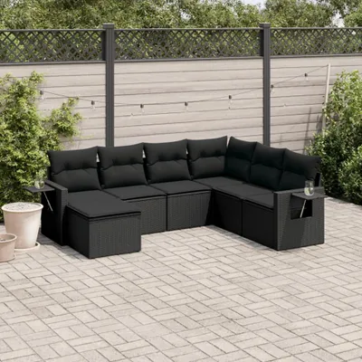 Produktbild von 7-tlg. Garten-Sofagarnitur - mit Kissen Schwarz Poly Rattan - Gartenmöbelset 3220494