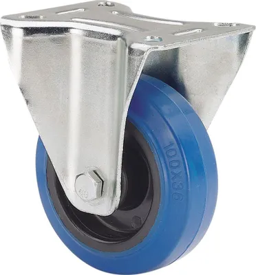 Immagine prodotto di Rullo in gomma rigida con piastra blu e perno, carico massimo 80 kg, ø 8 cm