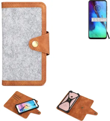 Produktbild von K-S-Trade Handyhülle kompatibel mit Motorola Moto G Pro Schutzhülle Filz-Hülle Kunst-Leder hellgrau braun (1x)