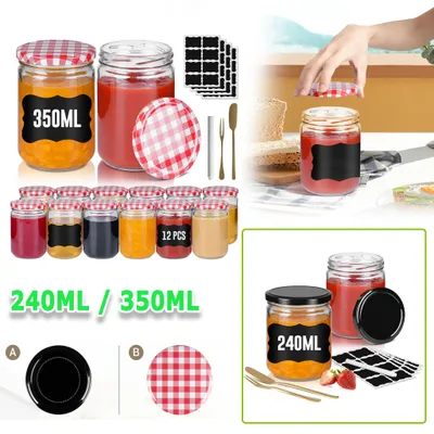 Produktbild von YARDIN 36er Set Marmeladengläser mit schwarzem Aluminiumdeckel – 240ml Quadrat-Borosilikatglas, BPA-frei, luftdicht, spülmaschinenfest, Etiketten & Stift, für Marmelade, Gewürze