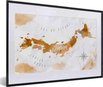 Produktbild von MuchoWow® MuchoWow® Gerahmtes Poster Farbe - Japan - Weltkarte 60x40 cm - Poster mit zchwarzem Bilderrahmen - Schlafzimmer - Plakat in Rahmen - Drucken