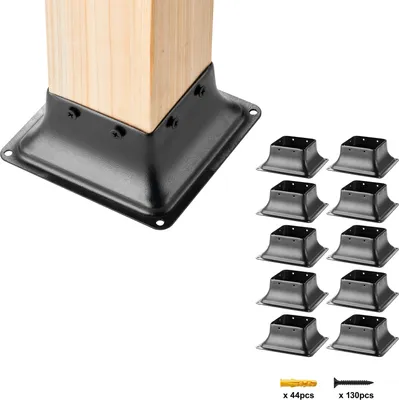 Produktbild von SucceBuy Pfostensockel 101,6 x 101,6 mm, 10 Stück robuste pulverbeschichtete Stahlhalterungen, innen 91 x 91 mm für Holzpfostenanker, Terrassenträger für Veranda-Handlauf