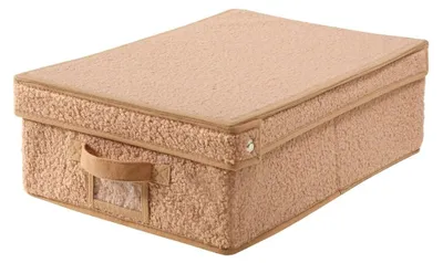 Zdjęcie produktu dla CALICOSY – pudełko do przechowywania z pokrywką, wykonane z tkaniny bouclé w kolorze beżowym – szer. 31,5 cm