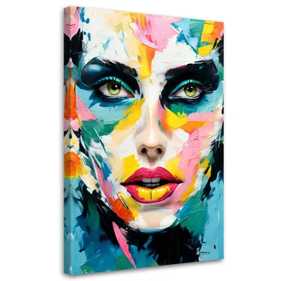 Produktbild von Leinwandbild Buntes Frauengesicht 80x120 Feeby Bunt bild für die wand bereit zum aufhängen